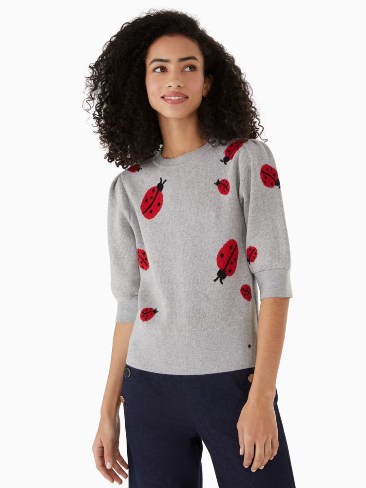 Kate Spade,ladybug sweater,cotton,Grey Melange