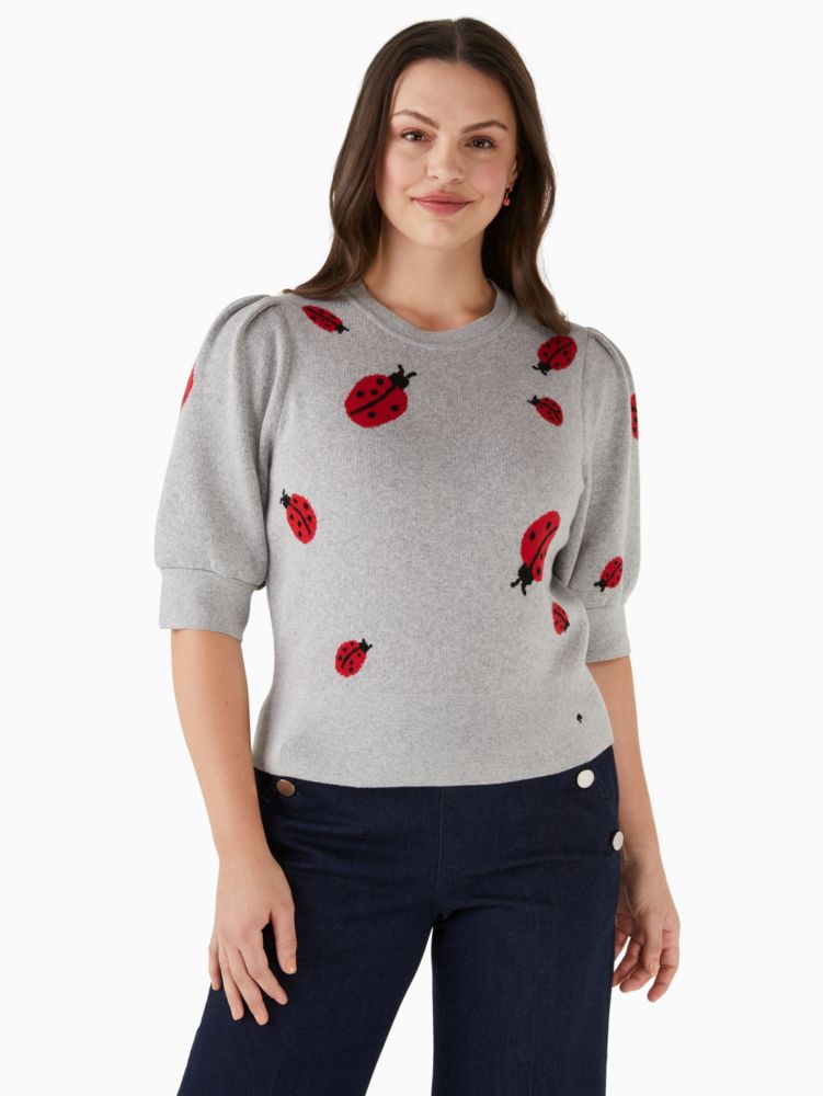 Kate Spade,ladybug sweater,cotton,Grey Melange
