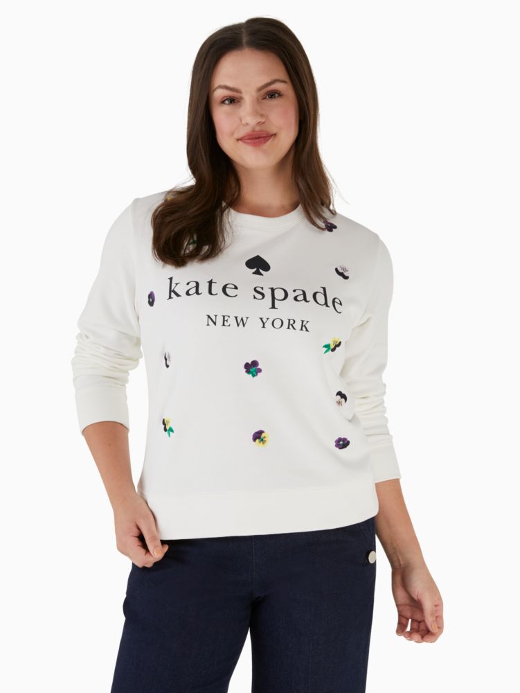 Kate Spade,pansy toss logo sweatshirt,cotton,Cream