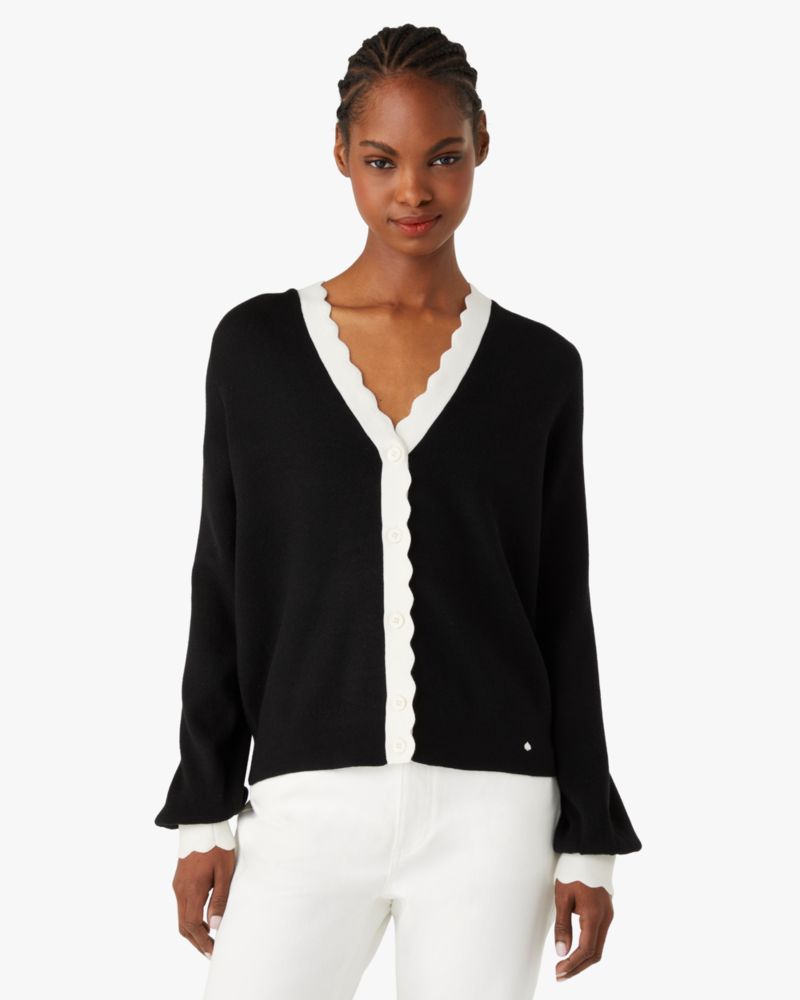 Kate Spade,Scalloped Colorblock Cardigan,Cotton,Cardigan,Scallop,Color Block,Casual,