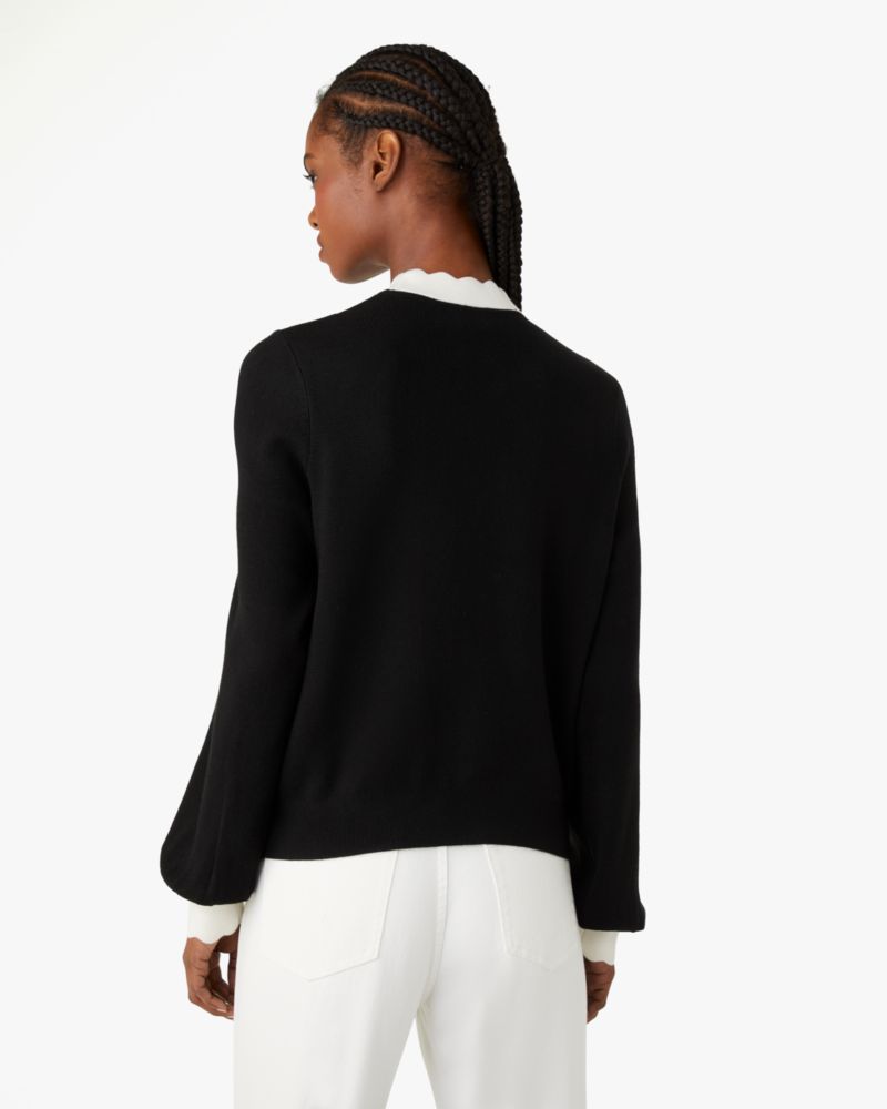 Kate Spade,scalloped colorblock cardigan,Cotton/Viscose,Black