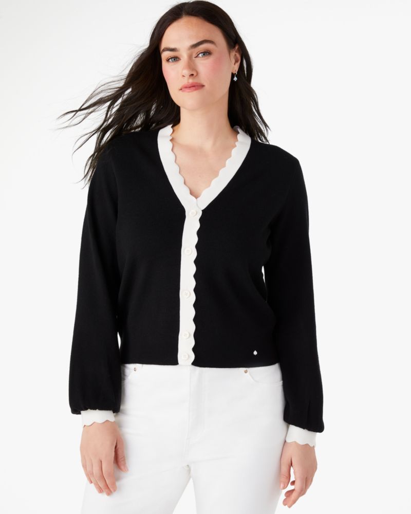 Kate Spade,scalloped colorblock cardigan,Cotton/Viscose,Black