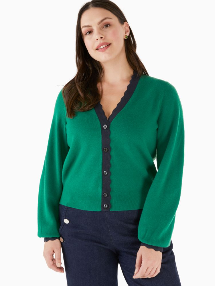 Kate Spade,スカラップ カラーブロック カーディガン,ウェア,グリーンビーン