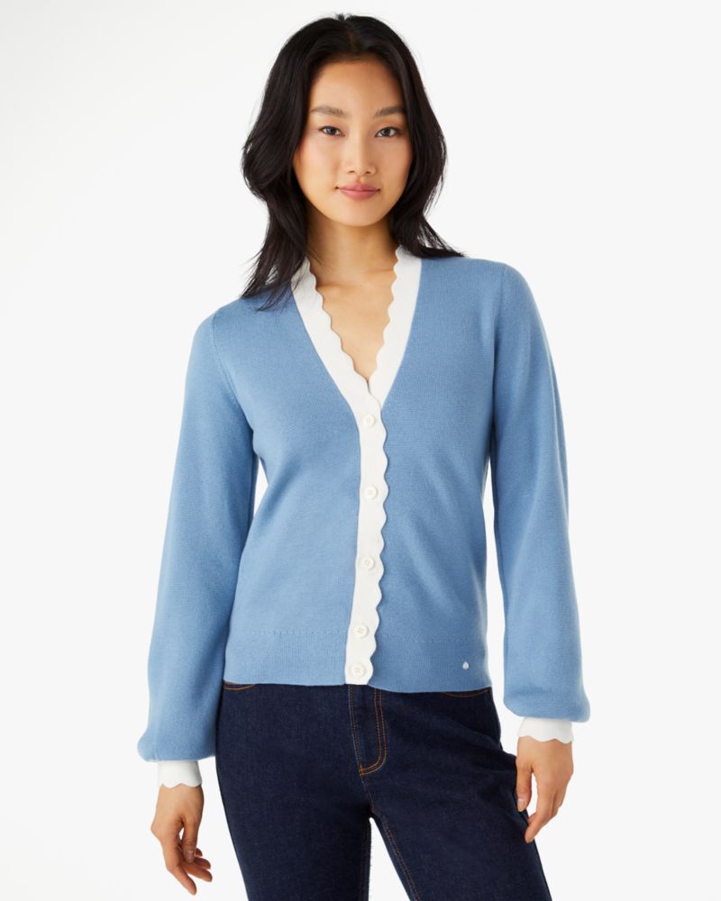 【新品】  KATE SPADE / ケイトスペード | スカラップ カラーブロック カーディガン | S | ブラック/ホワイト | レディース スカラップ カラーブロック カーディガン | ウェア | ケイト・スペード