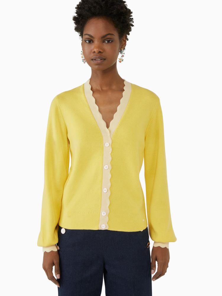 Kate Spade,Scalloped Colorblock Cardigan,Cotton,Cardigan,Scallop,Color Block,Casual,