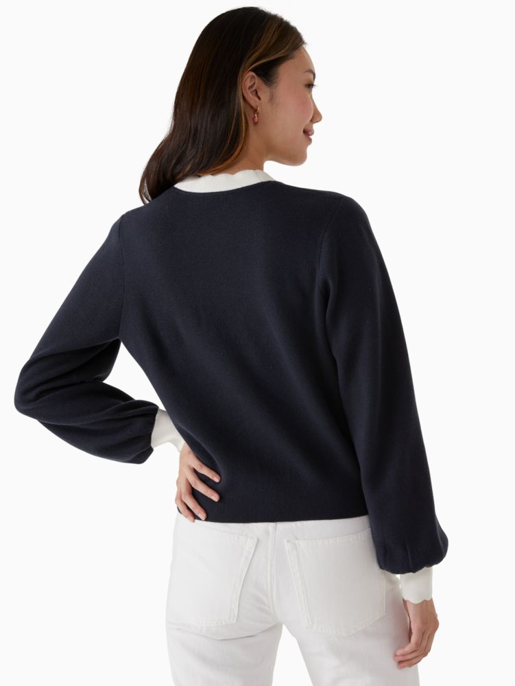 Kate Spade,scalloped colorblock cardigan,Cotton/Viscose,Blazer Blue