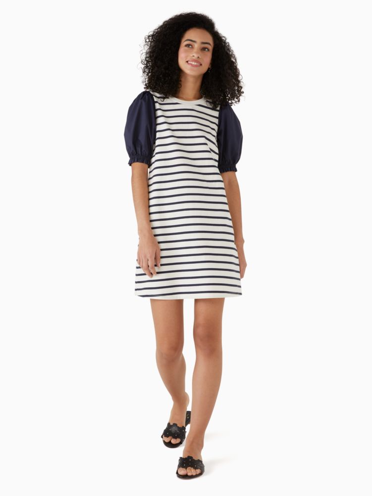 Striped Puff Sleeve Knit Dress