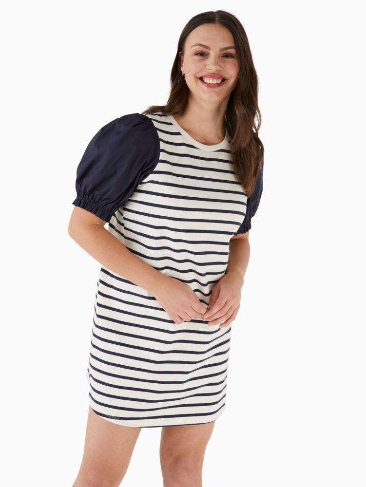 Kate Spade,striped puff sleeve knit dress,cotton,