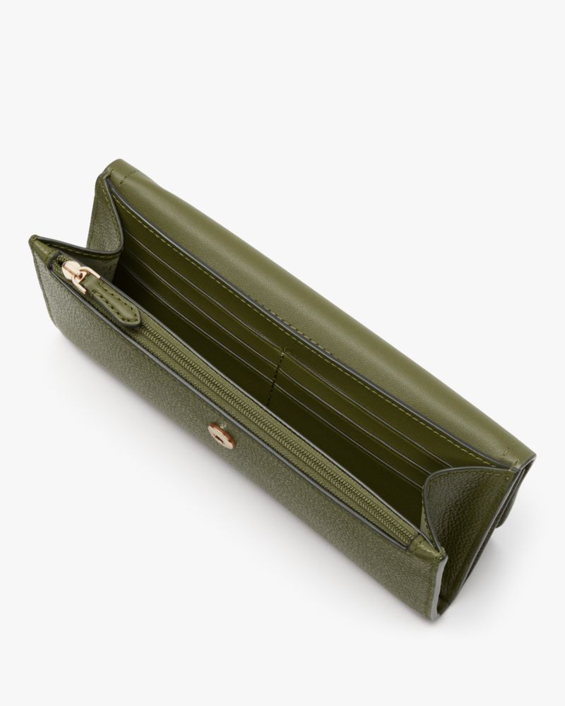 Kate Spade,Rosie Large Flap Wallet,Leather,Continental,Logo,Metal,Silver Metal,Casual,