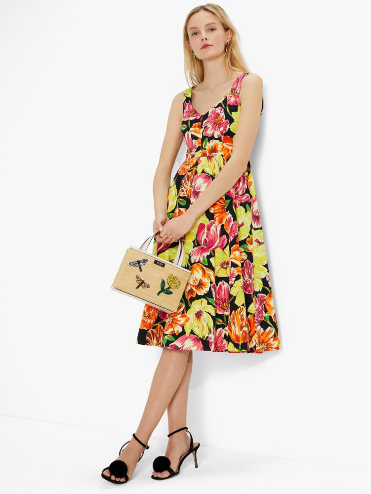 Kate Spade,Painted Tulips Grace Dress,Cocktail,Black