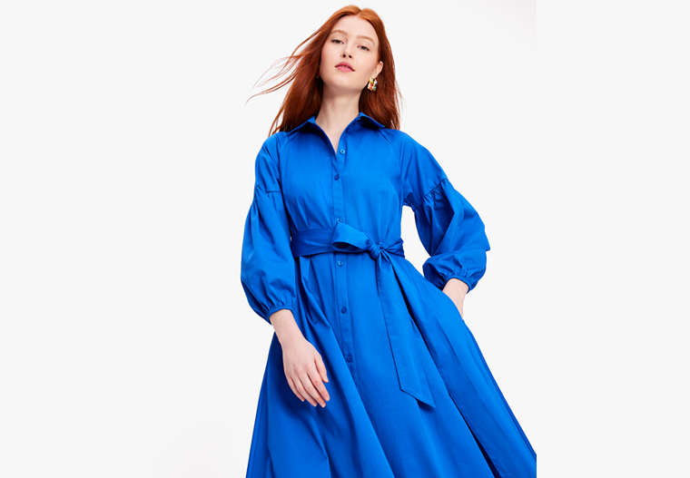 Kate Spade,Poplin Midi Dress,Wear to Work,Stained Glass Blue image number 0
