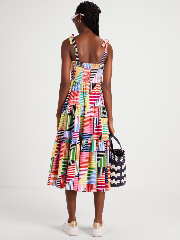 Kate Spade,Patchwork Stripe Tiered Dress,Wear to Work,