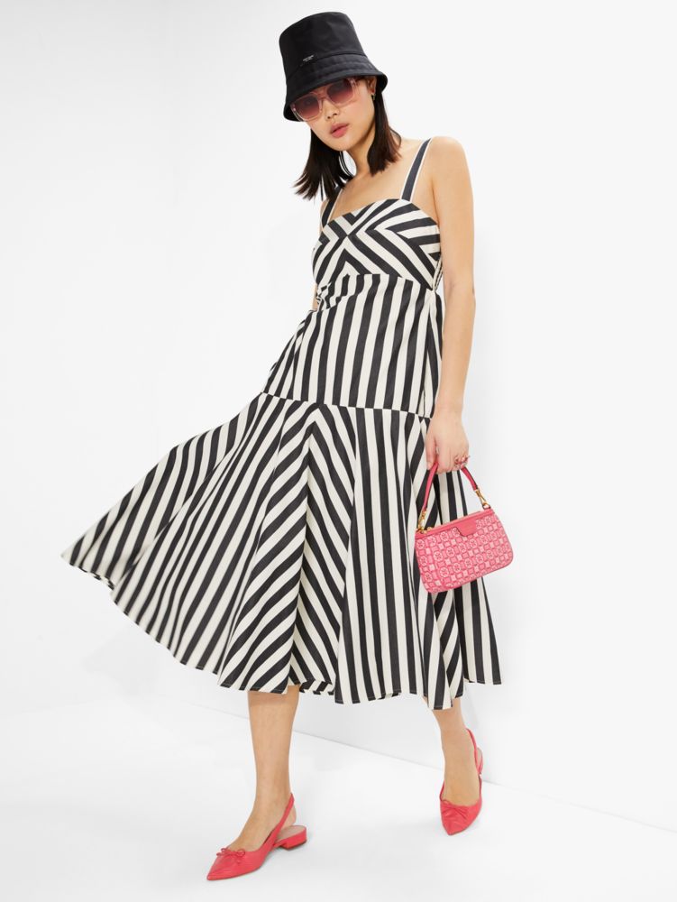 Kate Spade,Terrace Stripe Midi Dress,Wear to Work,Black/Cream