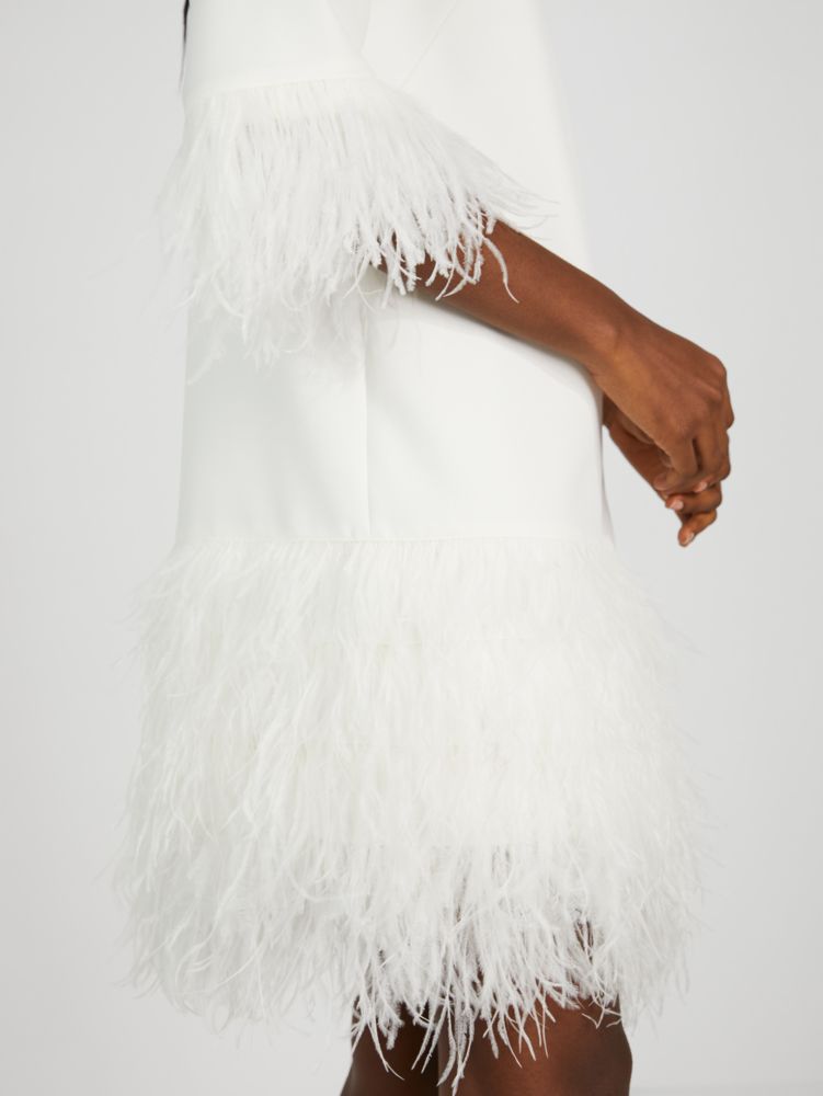 Kate Spade,Feather Trim Crepe Dress,Sheath,Shift,Feather,Cocktail,White