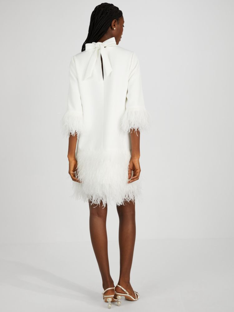 Kate Spade,Feather Trim Crepe Dress,Sheath,Shift,Feather,Cocktail,White