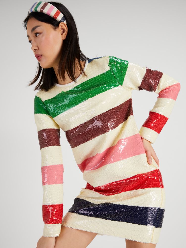 Kate Spade,Adventure Stripe Sequin Shift Dress,Multi Color