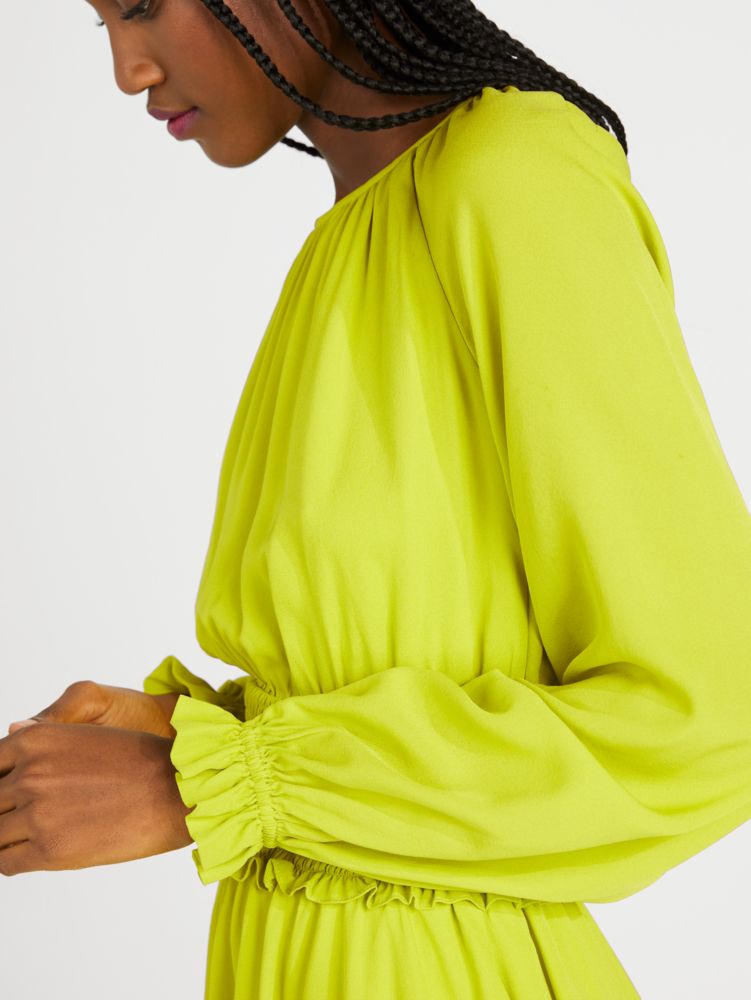 Kate Spade,Smocked Silk Georgette Dress,Wear to Work,Lime Zest