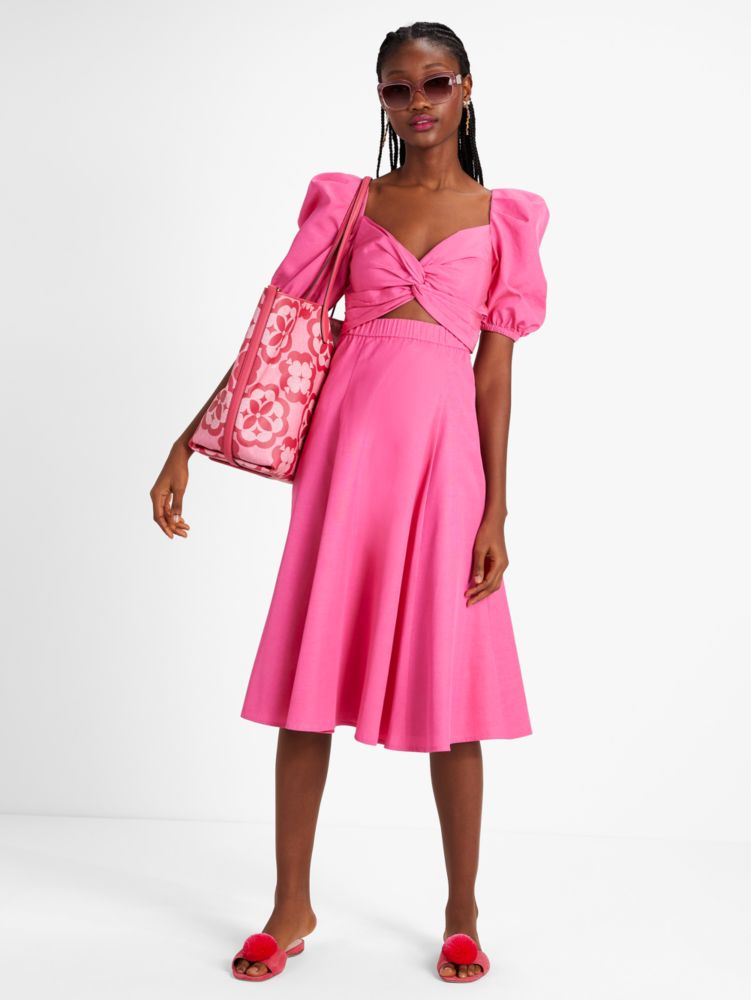 Kate Spade,Twist Bodice Puff Sleeve Dress,Cocktail,Dark Pink Cloud