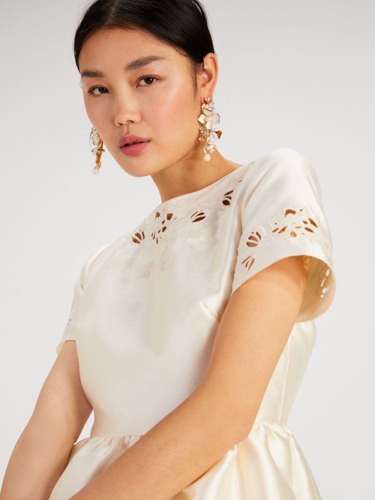 Kate Spade,Embroidered Cutwork Dress,Cocktail,French Cream