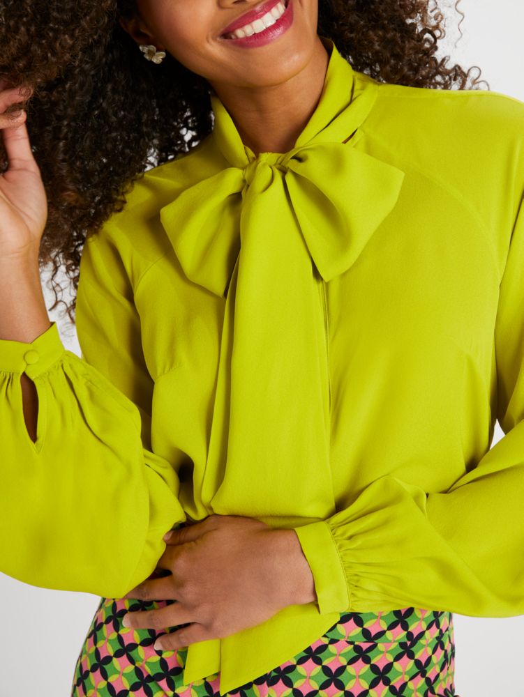 Kate Spade,Tie-Neck Georgette Shirt,Lime Zest