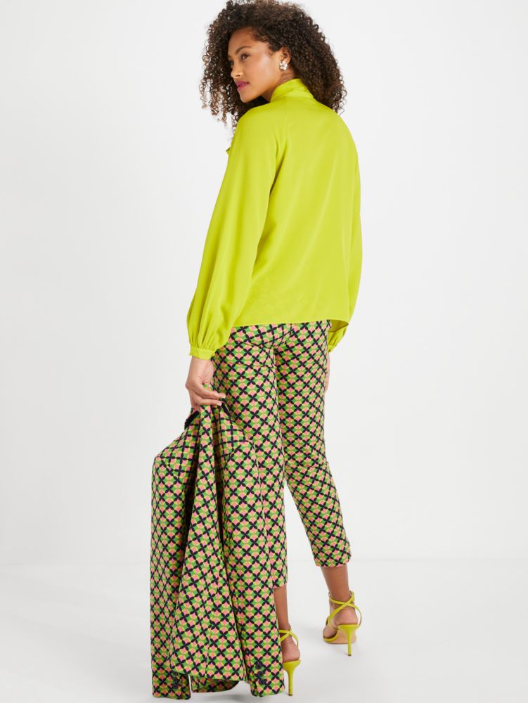 Kate Spade,Tie-Neck Georgette Shirt,Lime Zest