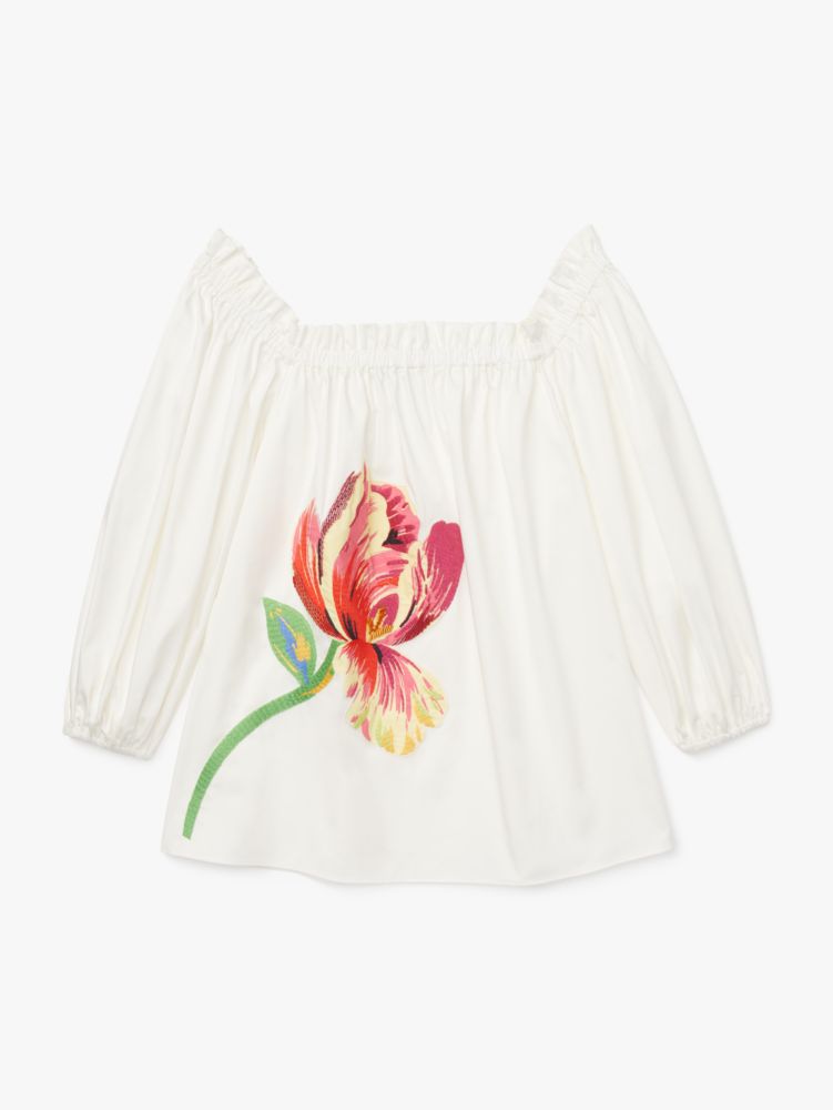 Kate Spade,Off-the-shoulder Floral Embellished Top,French Cream