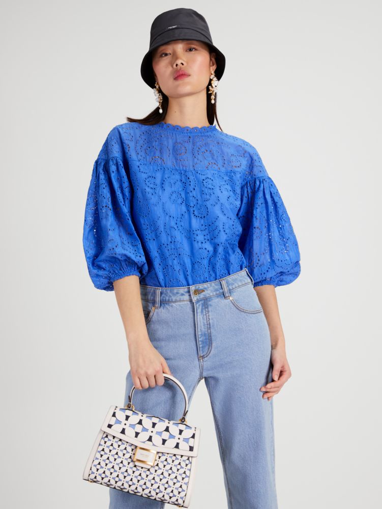 Floral Eyelet Puff Sleeve Top