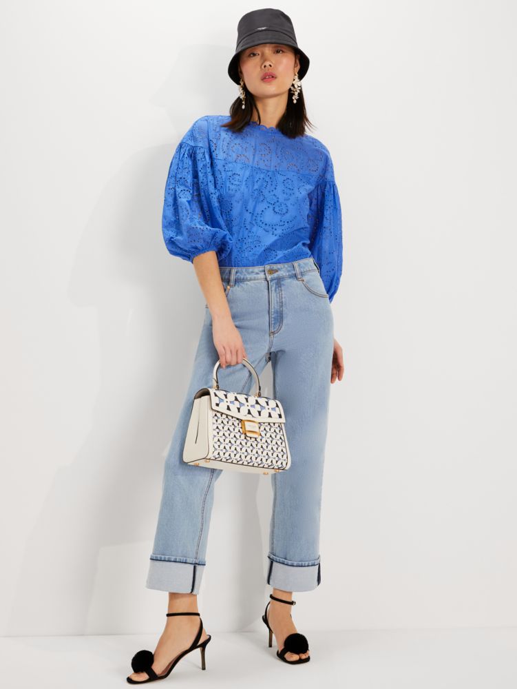 Floral Eyelet Puff Sleeve Top