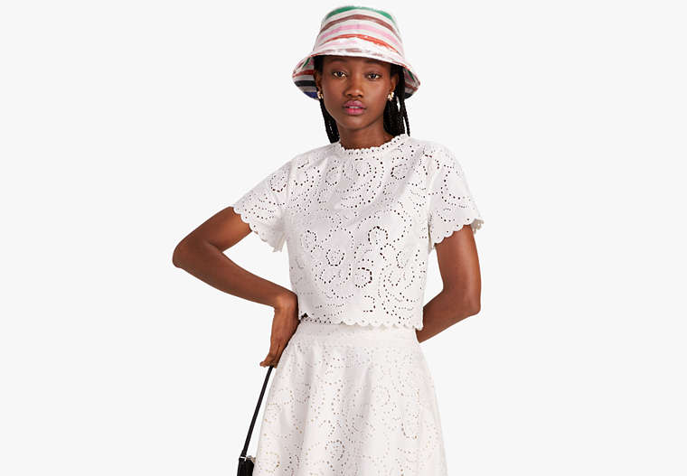 Kate Spade,Floral Embroidered Cutwork Top,French Cream