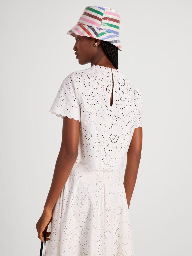 Kate Spade,Floral Embroidered Cutwork Top,French Cream