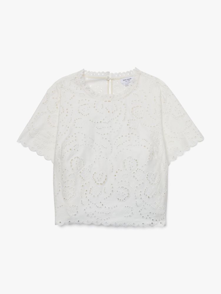 Kate Spade,Floral Embroidered Cutwork Top,