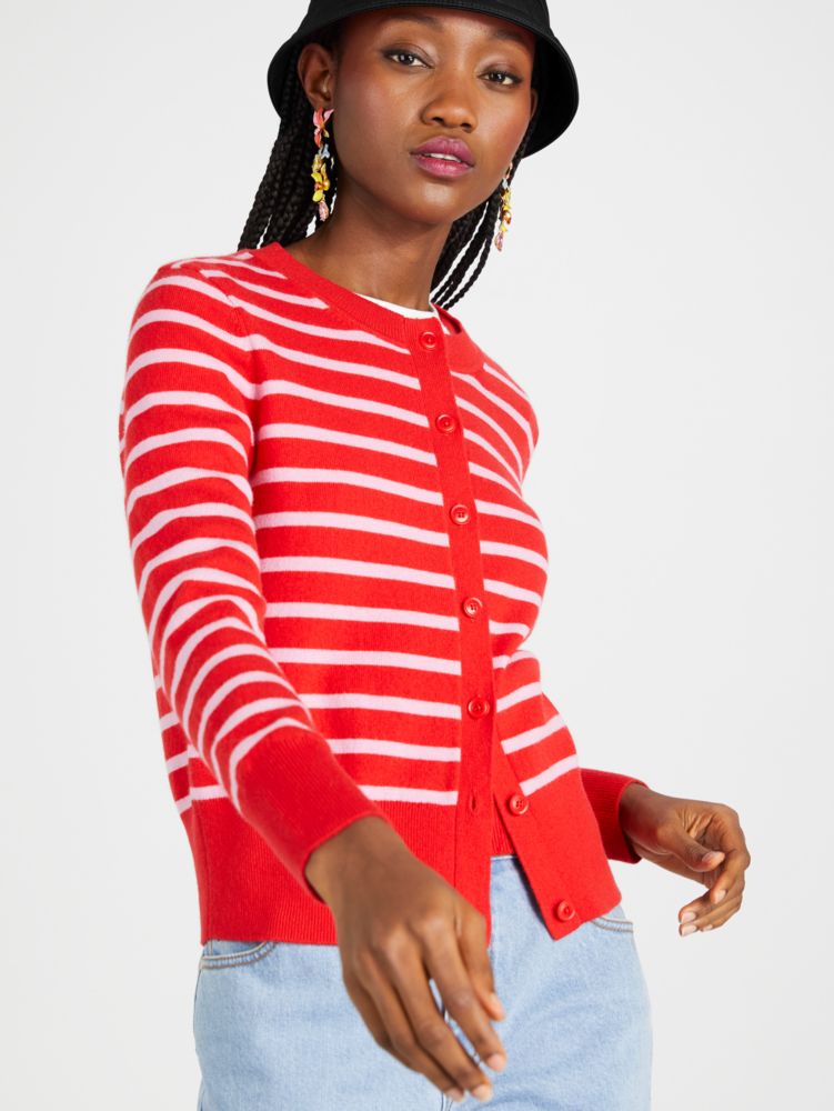 Breton Stripe Cashmere Crew Neck Cardigan