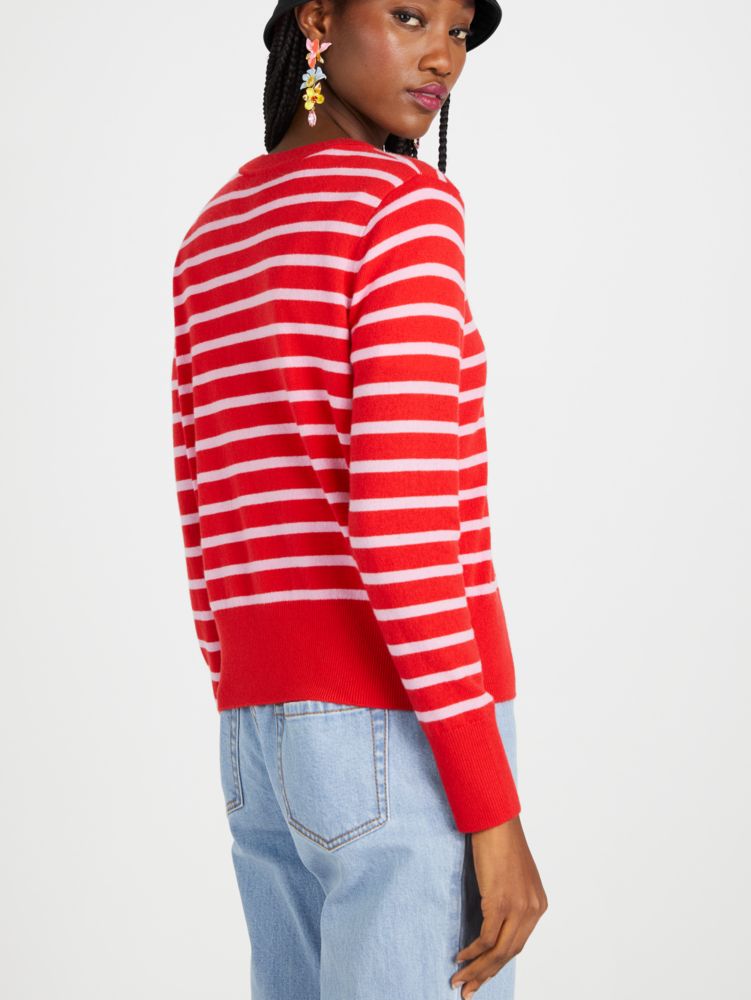 Breton Stripe Cashmere Crew Neck Cardigan