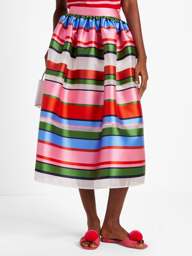 Kate Spade,Sunday Stripe Organza Midi Skirt,French Cream/Multi