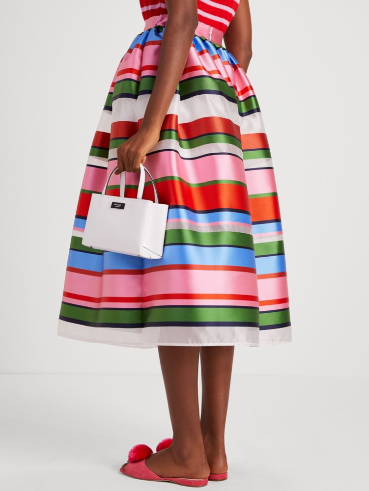 Kate Spade,Sunday Stripe Organza Midi Skirt,Polyester,Polyamide,A-Line,Ruched,Day Party,Multi Color