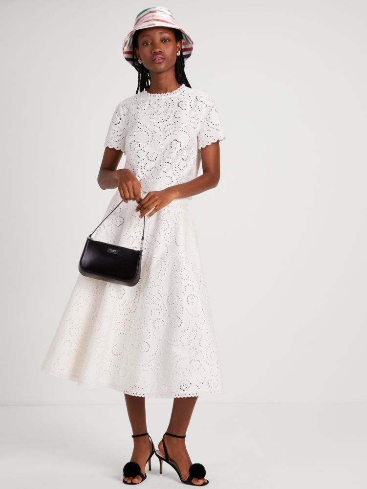 Kate Spade,Floral Embroidered Cutwork Midi Skirt,French Cream