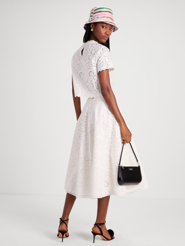 Kate Spade,Floral Embroidered Cutwork Midi Skirt,