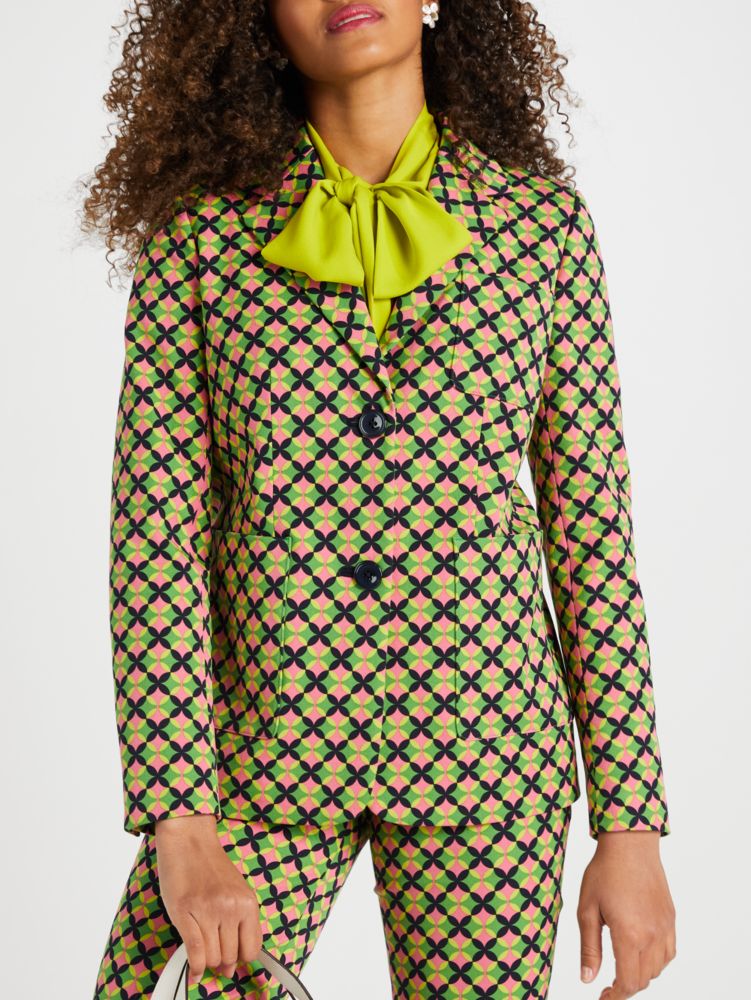 Kate Spade,Patio Tile Twill Blazer,Lime Zest/Pink Cloud