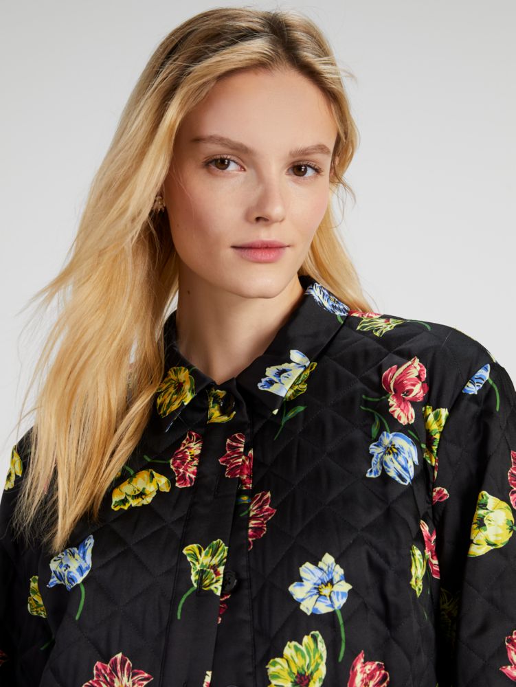 Kate Spade,Quilted Placed Floral Jacket,Black