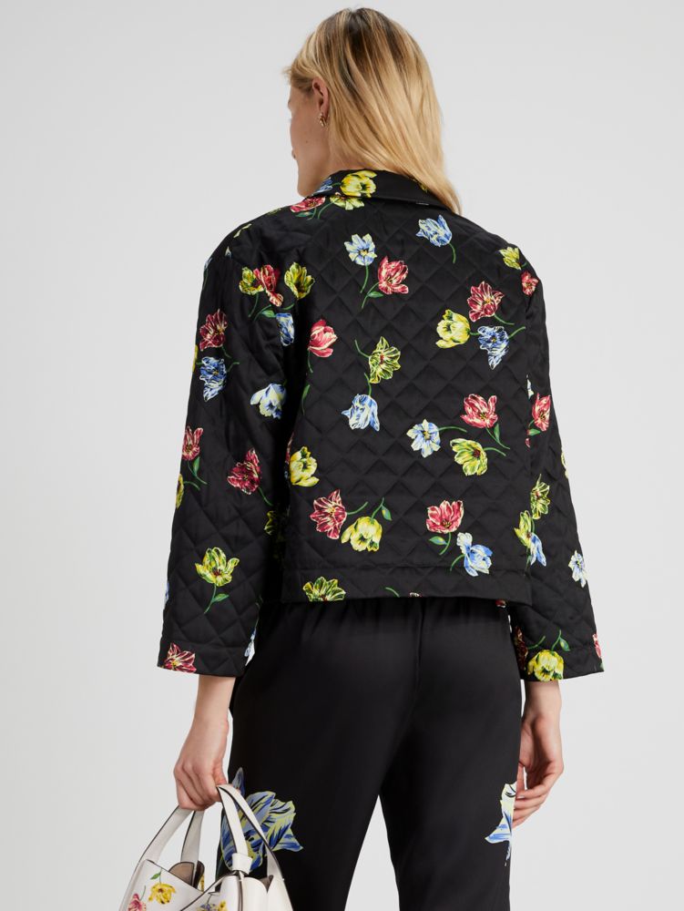 Kate Spade,Quilted Placed Floral Jacket,Black