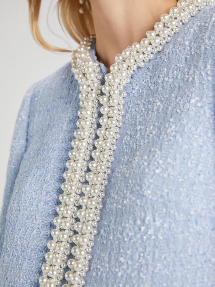 Kate Spade,Pearl Embellished Tweed Jacket,Pale Hydrangea