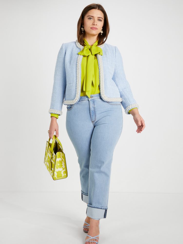 Kate Spade,Pearl Embellished Tweed Jacket,