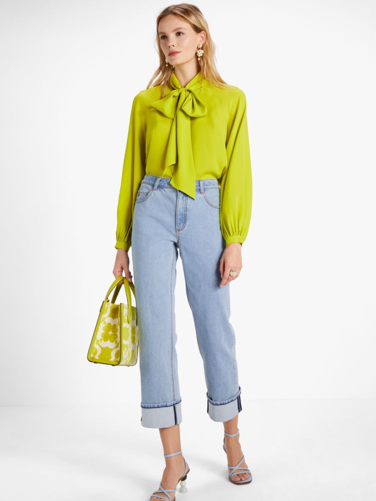 Kate Spade,Wide-leg Cuffed Denim Pants,Light Indigo