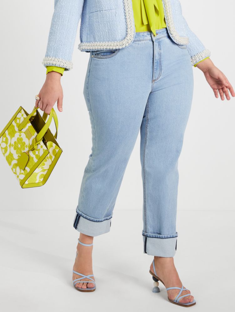 Wide-leg Cuffed Denim Pants