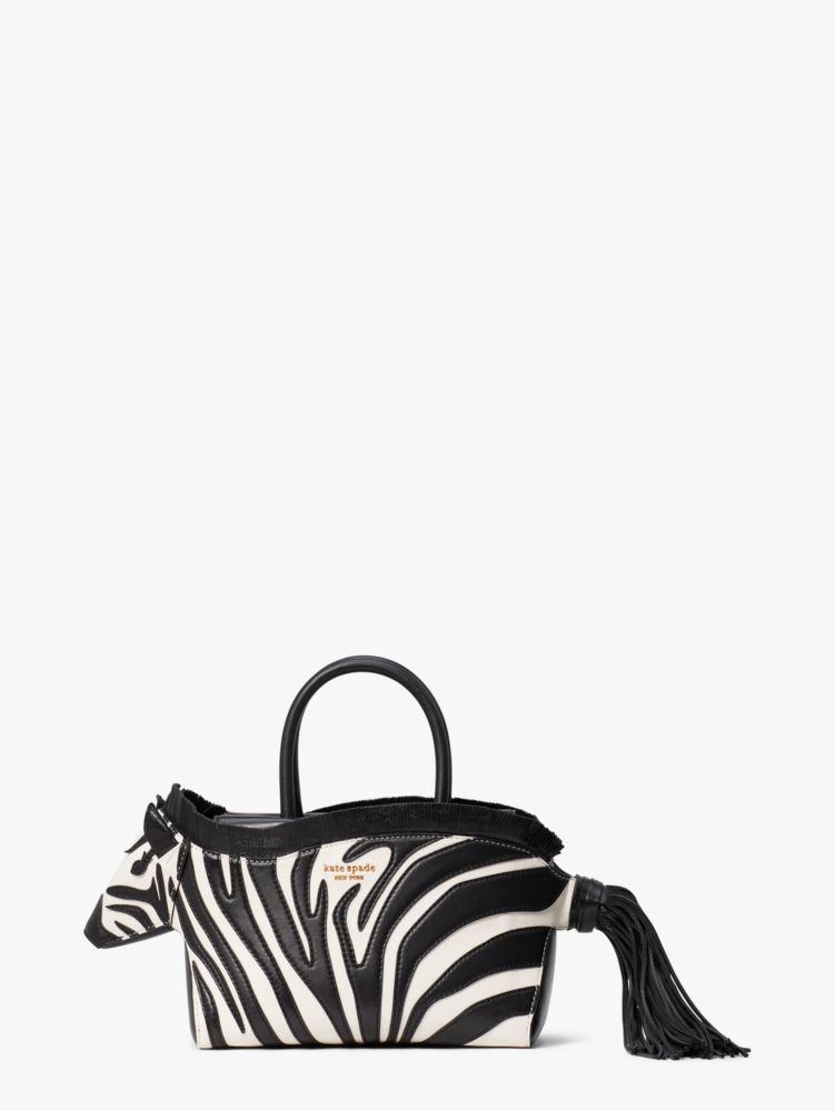 Kate Spade,Ziggy Smooth Leather 3D Zebra Satchel,Black Multi