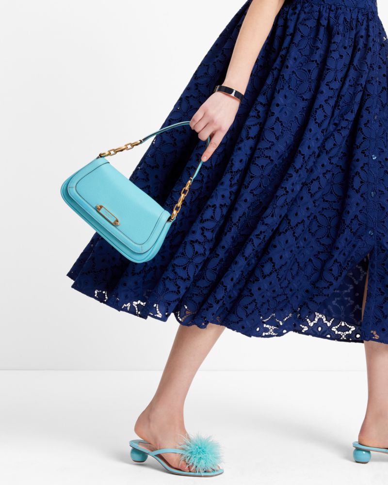 Kate Spade Gramercy Pebbled Leather Small Flap Shoulder Bag in Blue