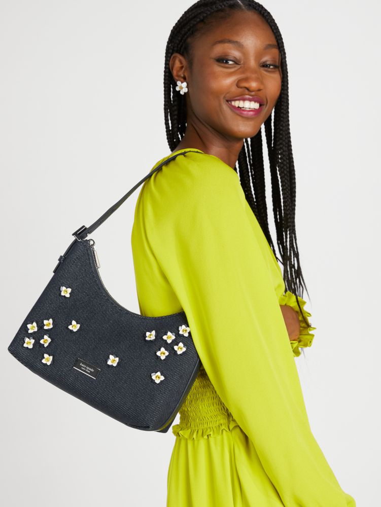 Kate Spade,Sam Icon Floral Embellished Denim Small Shoulder Bag,Indigo Multi