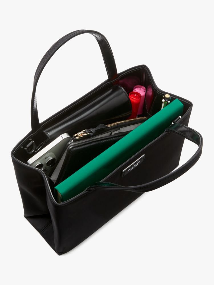 Kate Spade,Sam Icon Ksnyl Nylon Small Tote,Recycled Polyester,Leather,Crossbody,Logo,Metal,Work,