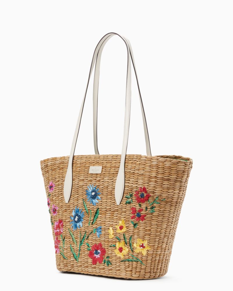 Kate Spade,Garden Bouquet Embroidered Straw Tote,