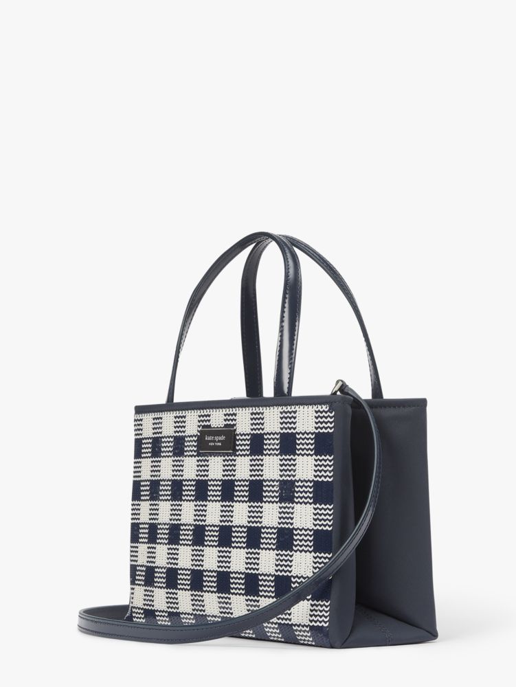 Kate Spade,Sam Icon Gingham Sequin Small Tote,Blazer Blue Multi